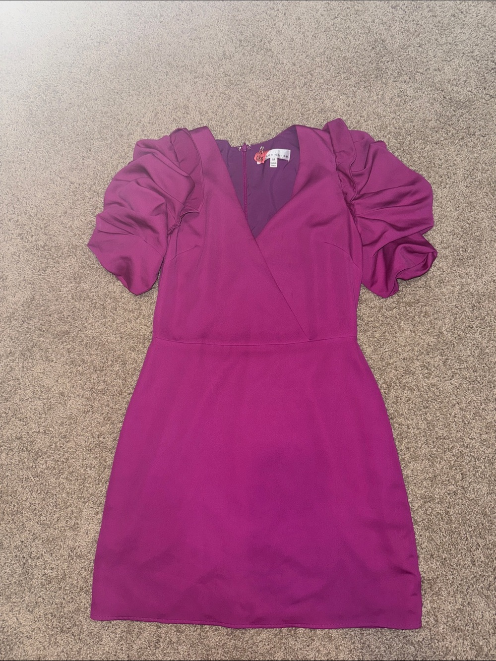 Adelyn Rae Magenta Puff-Sleeve V-Neck Mini Dress